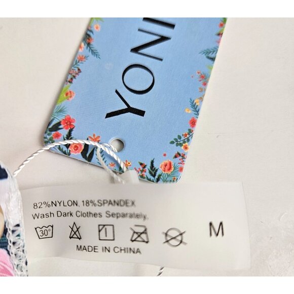 Yonique Womens Two-Piece Green Halter Tankini Top High-Waist Tropical Bikini Med - Picture 12 of 12